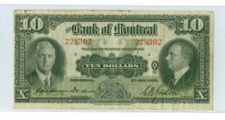1935 Bank Of Montreal $10.  00 Chartered Banknote Ser 228302