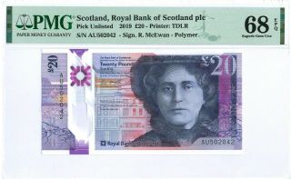 Scotland - Royal Bank Of Scotland 20 Pounds 2019 Pmg 68 Epq S/n Au502042 Polymer