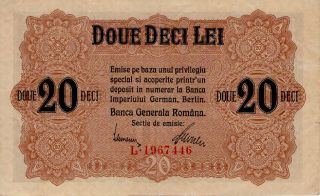 Romania 20 Lei Issued 1917 German Occupation Ww1 Pm6 Vf,