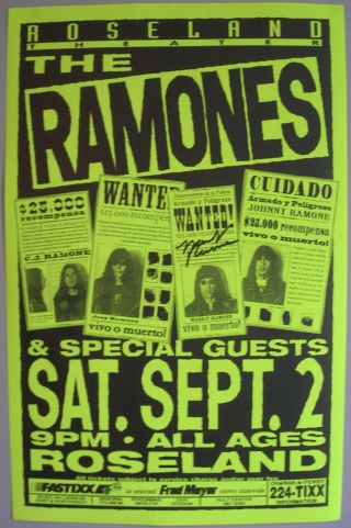 Ramones Concert Tour Poster 1995 Autographed By Marky Ramone