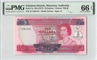 Solomon Islands Nd (1977) P - 7a Pmg Gem Unc 66 Epq 10 Dollars S/n 061141