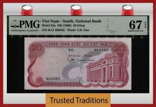 Tt Pk 24a Nd (1969) Viet Nam - South National Bank 20 Dong Pmg 67 Epq Tied As Best
