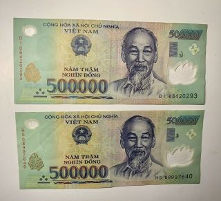 Vietnam Polymer 1,  000,  000 One Million Dong (2 X 500,  000) Usps Priority Ins