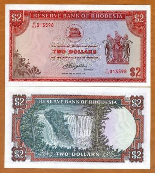 Rhodesia,  2 Dollars,  10 - 4 - 1979,  P - 39a,  Unc Waterfal