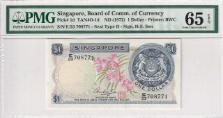 1972 Singapore 1 Dollar P - 1d Pmg 65 Epq Gem Unc