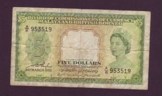Malaya & British Borneo 5 Dollars 1953 (anda16/l2)