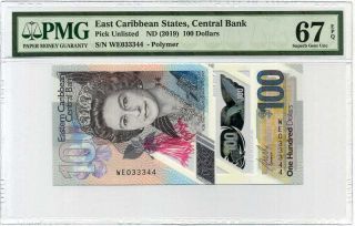 East Caribbean 100 Dollars Nd 2019 P Polymer Gem Unc Pmg 67 Epq Nr