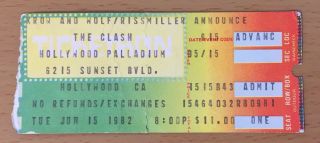 1982 The Clash Hollywood 6/15 Concert Ticket Stub Joe Strummer London Calling