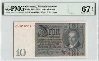 Germany 1929 P - 180a Pmg Gem Unc 67 Epq 10 Reichsmark