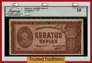 Tt Pk 29 1947 Indonesia Bank 100 Rupiah President Sukarno Lcg 58 Choice About