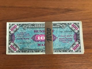 1944 Germany Allied Banded Stack Of 10 100 Mark Notes