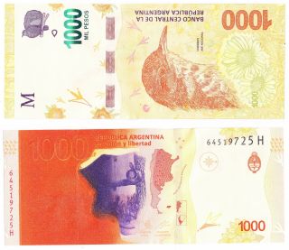 Argentina Banknote 1000 Pesos Pick 366 Unc 2020 (series H) Hornero Print Error