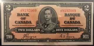 1937 $2 Canada Banknote Bc - 22c Au50 Coyne/towers