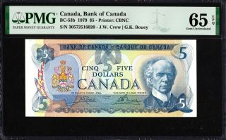 1979 Bank Of Canada $5 Banknote,  Pmg Gem Unc - 65 Epq