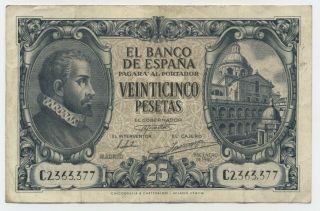 Spain España 25 Pesetas 9 - 1 - 1940 Pick 116.  A Vf Circulated Banknote