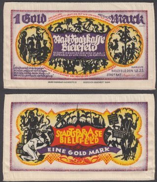 Germany 1 Gold Mark 1923 Unc Banknote Silk Bielefeld