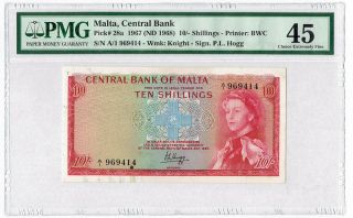 Malta 10 Shillings 1967 (nd 1968),  Pmg 45