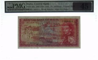 Malta 10 Shillings 1967 (ND 1968),  PMG 45 3