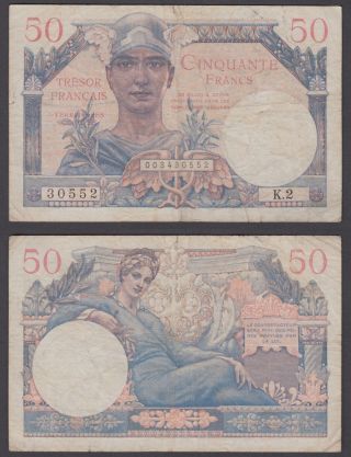 France 50 Francs Nd 1947 (f) Banknote P - M8 No Pin - Holes