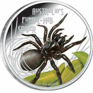 Tuvalu 2012 1$ Deadly And Dangerous Funnel Web Spider 1 Oz Silver Proof Coin