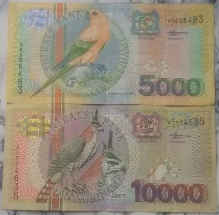 Surinam Suriname 5000 & 10000 Gulden 2000 Birds