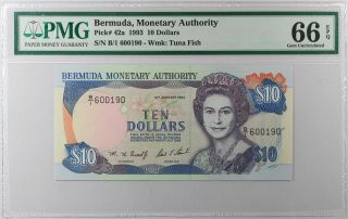 Bermuda $10 1993.  P - 42a.  Pmg Gem Unc 66 Epq