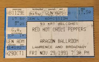 1991 Pearl Jam Red Hot Chili Peppers Smashing Pumpkins Chicago Concert Ticket