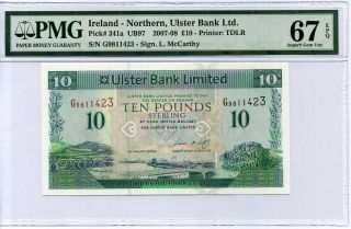 Northern Ireland 10 Pounds 2008 P 341 A Gem Unc Pmg 67 Epq Highest