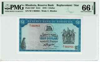 Rhodesia P 34b 1976 1 Dollar Prefix W/1 Replacement Pmg 66 Epq Gem Unc