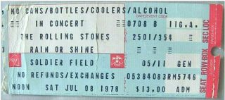 Rolling Stones 1978 Some Girls Tour Vintage 75 Full Concert Ticket Chicago