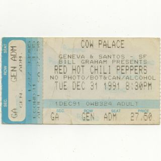 Nirvana & Rhcp & Pearl Jam Concert Ticket Stub Sf 12/31/91 Cow Palace Nye Rare