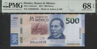 Tt Pk Unl 2017 Mexico Banco De Mexico 500 Pesos B.  Juarez Pmg 68 Epq Gem