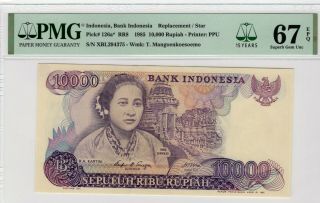 Indonesia Banknote,  10000 Rupiah 1985 Replacement/star Pmg 67 Epq 126a