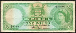 Fiji Government 1 Pound 1961 Vf P - 53d