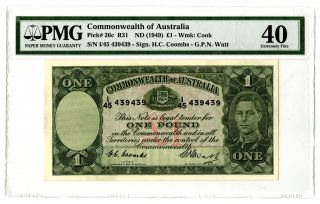 Commonwealth Of Australia.  ??1 Pound,  Nd (1949),  P - 26c,  Pmg Ef 40 Coomb - Watts