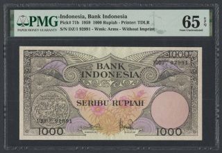 Indonesia 1000 Rupiah 1959 Unc (pick 71b) Pmg - 65 Epq (92991)