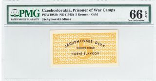5 Kronen Unc Prisoner Of War Camp Note From Czechoslovakia 1945 Rare/jachimovske