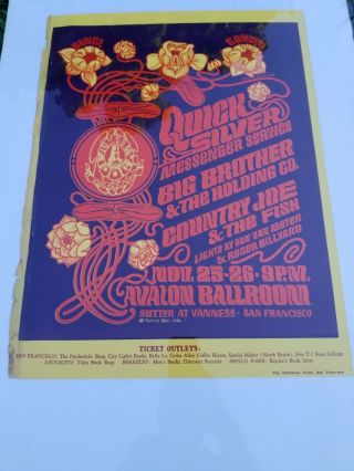 Quicksilver - Big Brother & Holding Co Country Joe - Avalon Ballroom Poster 1966