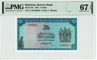 Rhodesia P 34c 1978 1 Dollar Pmg 67 Epq Gem Unc