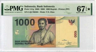 Indonesia 1000 Rupiah 2000 / 2006 P 141 G Gem Unc Pmg 67 Epq Extra Star