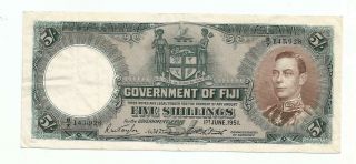 Fiji,  5/ - Shillings Note.  1951.  Kgvi Cameo.  Xf.  & Crisp.