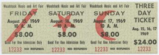 Woodstock 1969 $24 3 Day Full Ticket Pass 12233