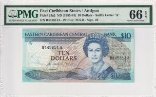 1985 - 93 East Caribbean States 10 Dollars - Suffix Letter " A " Pmg 66 Epq Gem Unc