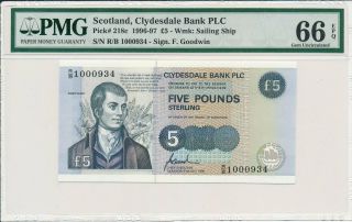 Clydesdale Bank Plc Scotland 5 Pounds 1996 S/no 1000xxx Pmg 66epq