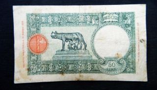 1938 ITALY KINGDOM ORIENTAL AFRICA Banknote 50 Lire Lupa 2