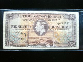 Bermuda British 5 Shilling 1937 P38 Kgvi 61 Bank Currency Banknote Money