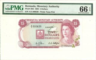 Bermuda $5 Dollars Currency Banknote 1988 Pmg 66 Gem Unc Epq
