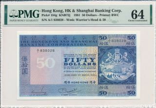 Hong Kong Bank Hong Kong $50 1981 Prefix A/1 S/no 838x28 Pmg 64