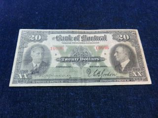 Orig Bank Of Montreal " 20 Dollar Bill " 1938 " 10696 "