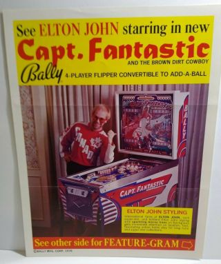 Elton John Capt Fantastic Pinball FLYER Bally 1976 Pop Rock Tommy Art 2